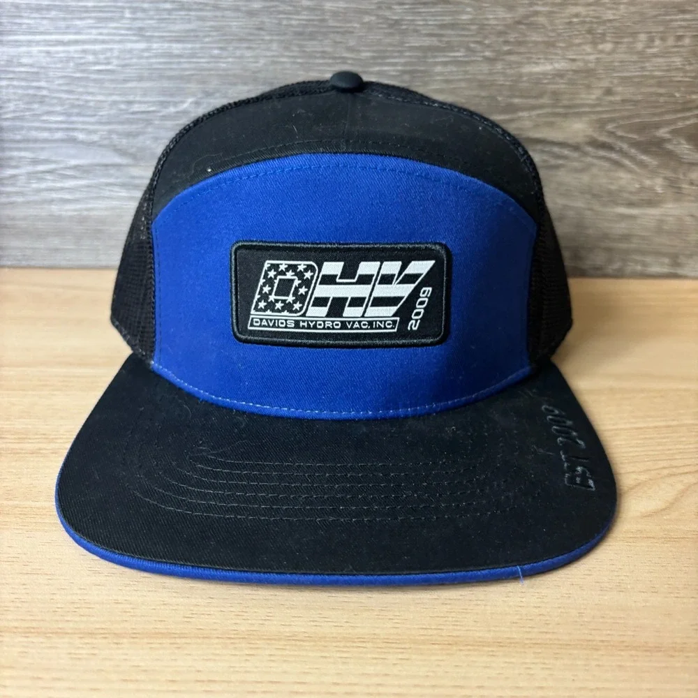 Davis Hydro Vac Hat Cap Snap Back Black Blue Panel Adjustable Mens